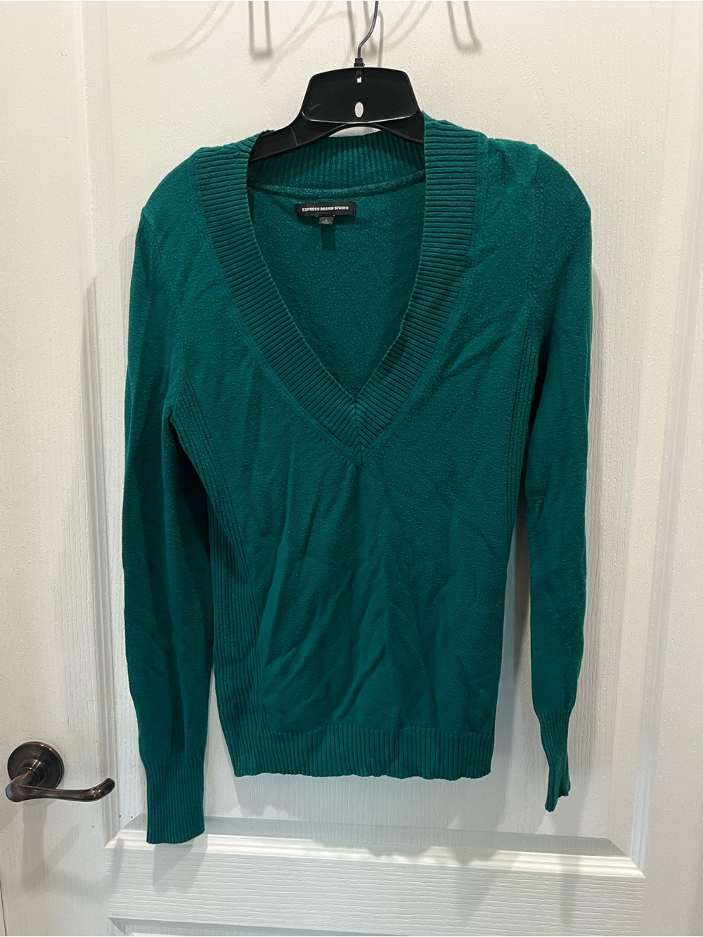 Express Teal Green Deep V-Neck Sweater